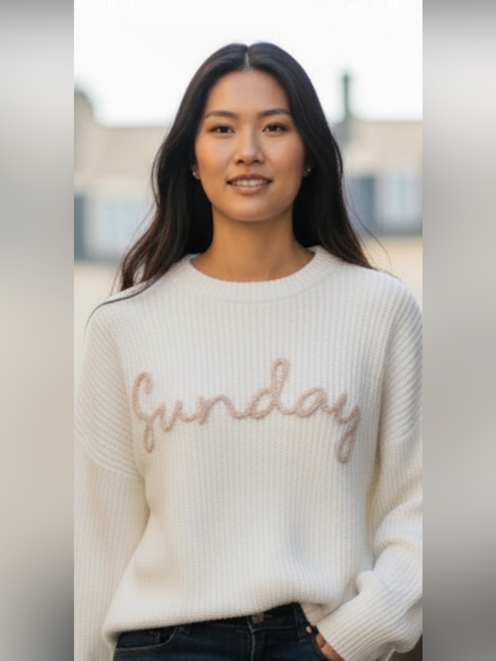 Moon & Madison Women’s “Sunday" Ribbed Cropped Sweater Size L White Cozy Casual